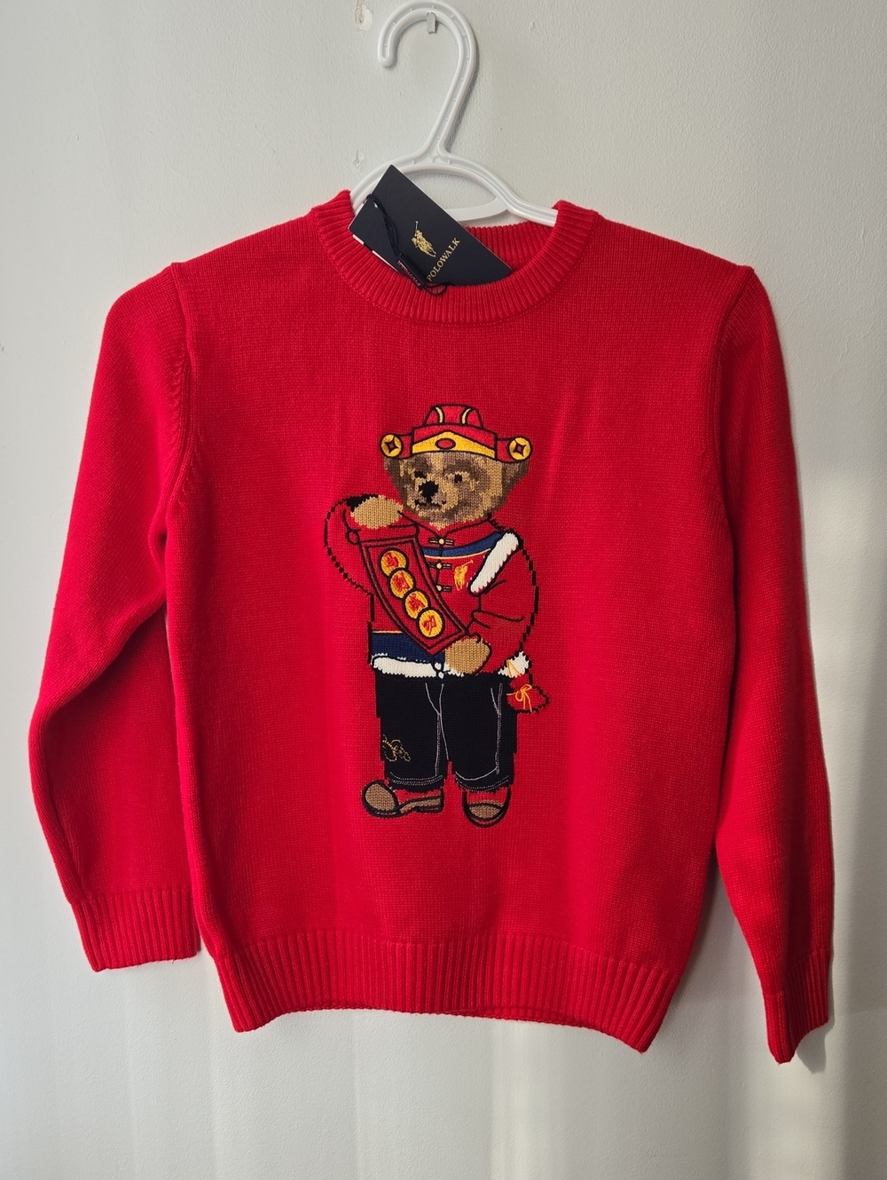 Polo Walk Kids 10/M Sweater Red Iconic Bear Mascot Knit Crewneck Ralph Lauren